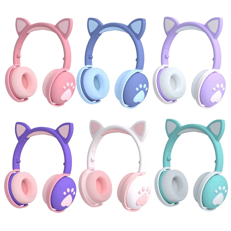 

Cat гарнитура с микрофоном для Bluetooth 5,0 Симпатичные Светодиодный светильник Шум стерео
