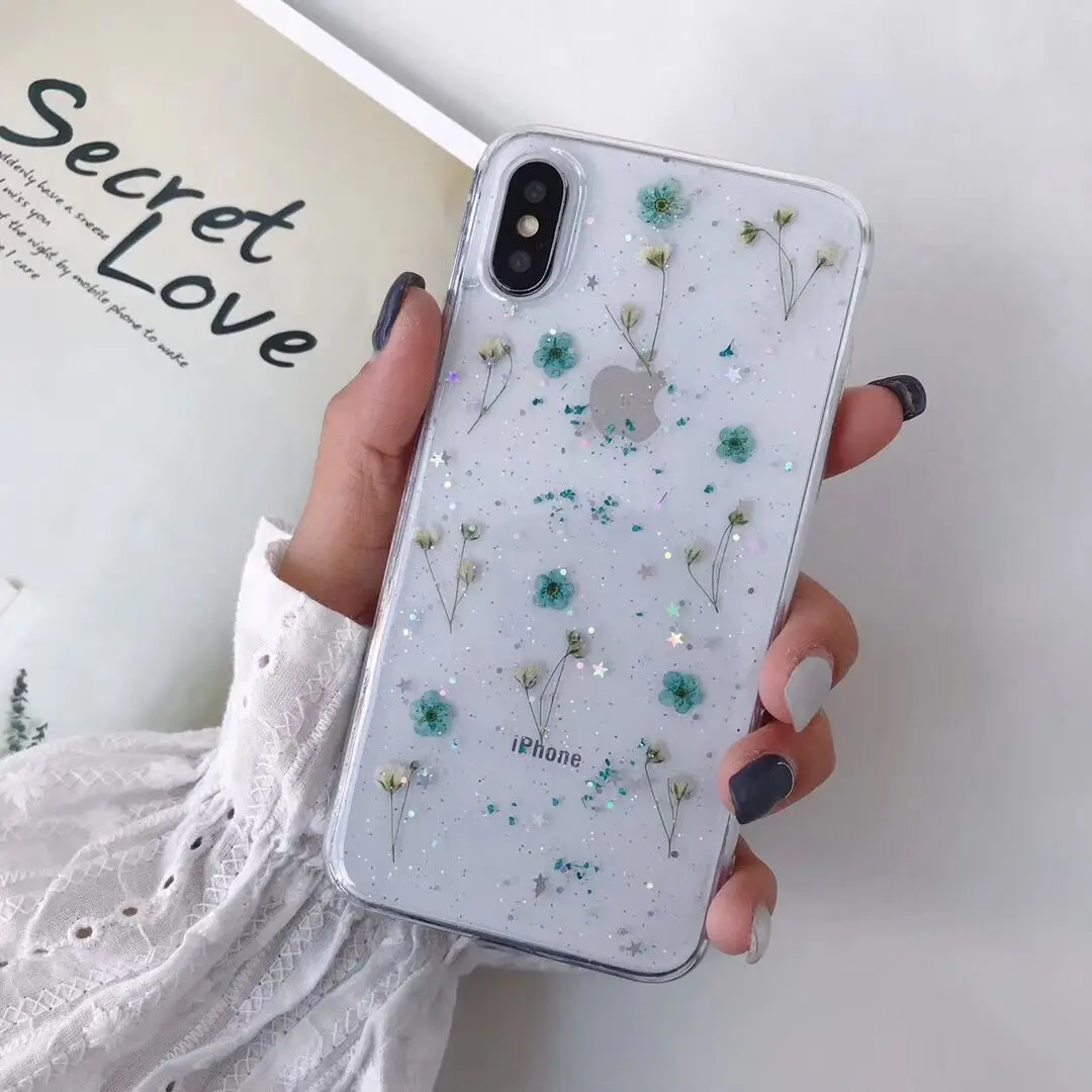 Прозрачный чехол с настоящим сухим цветком для iPhone 8, 7 Plus, 6, 6 S, прозрачный чехол с эпоксидной звездой для iPhone X, XR, 11 Pro, XS MAX, мягкий чехол