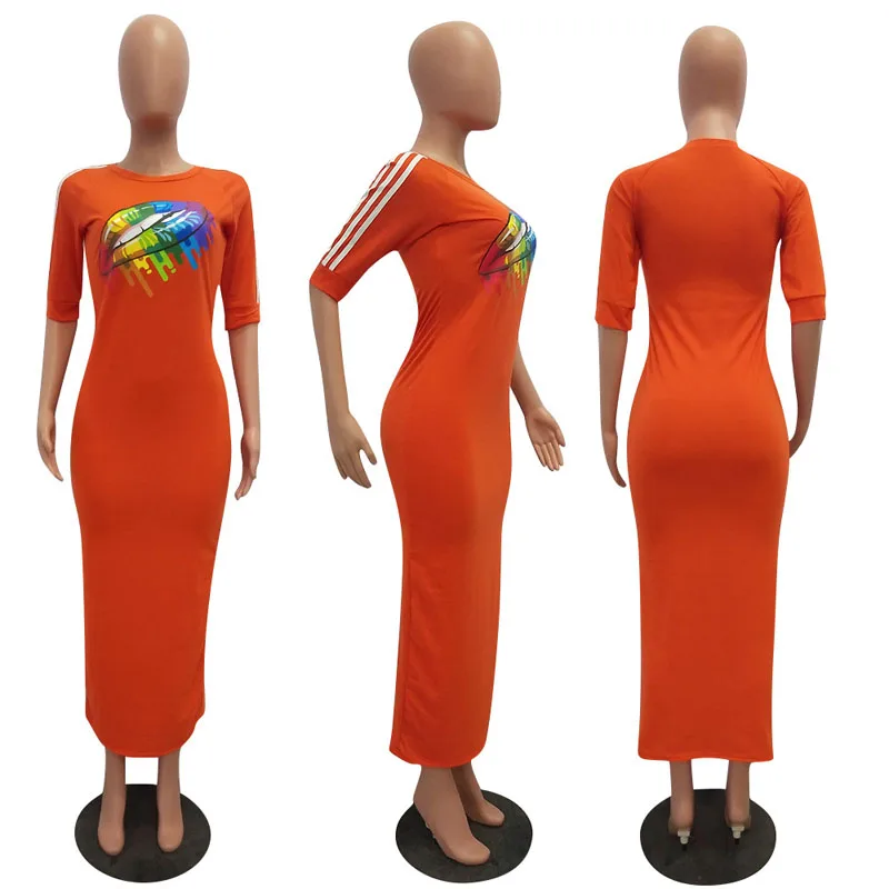 Повседневное Для женщин Bodycon платье летние модные разноцветные радужные губы офсетная печать обхват талии, обхват бедер, ужин платья для Для женщин vestidos mujer