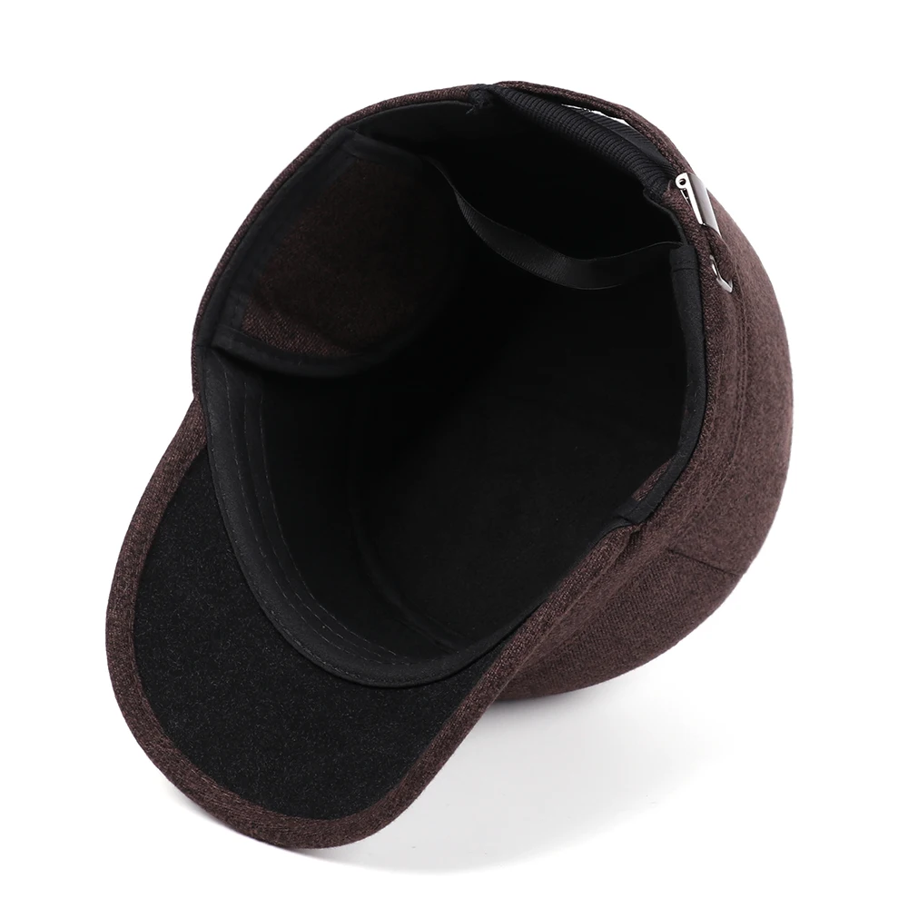 Шерстяные плотные мужские плоские шапки военная шапка с ушанками Мужская