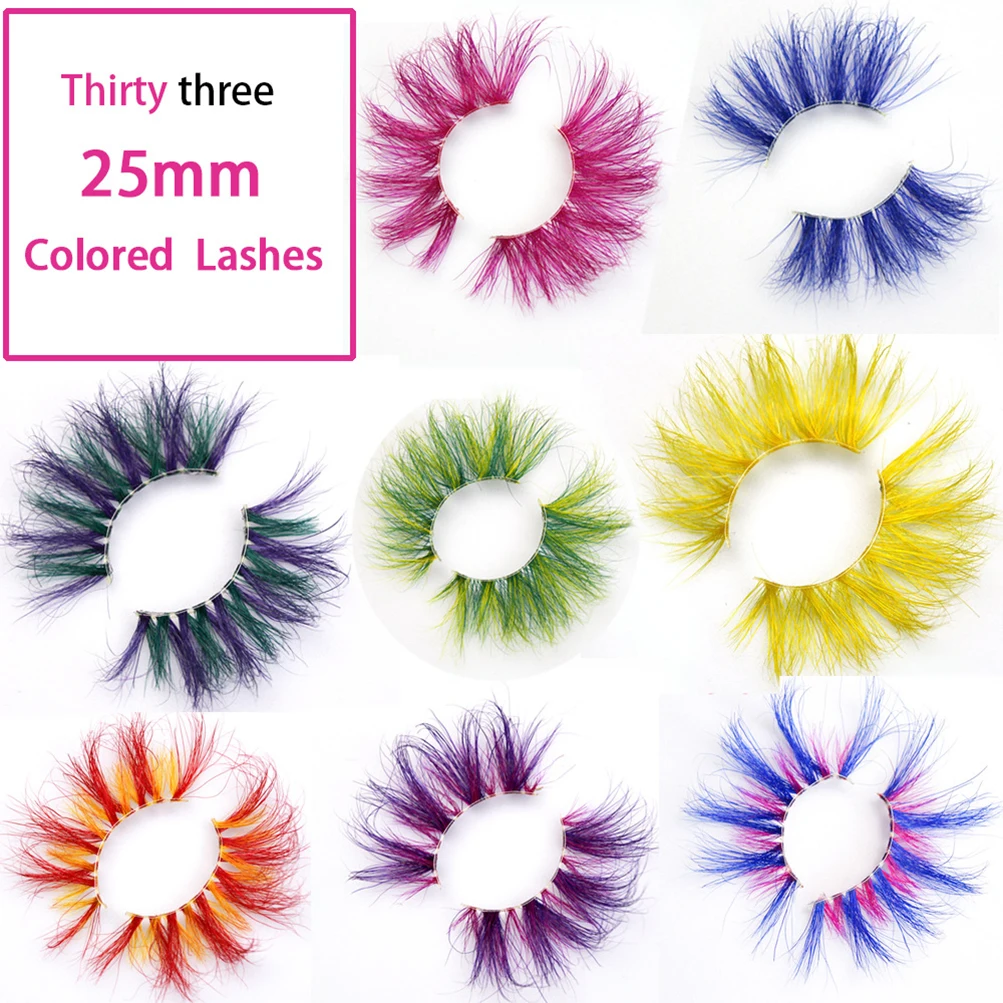 

25mm Transparent Stem 3D Color Mink Eyelashes Private Label Handmade Stage Makeup Exaggerated Effect False Eyelashes