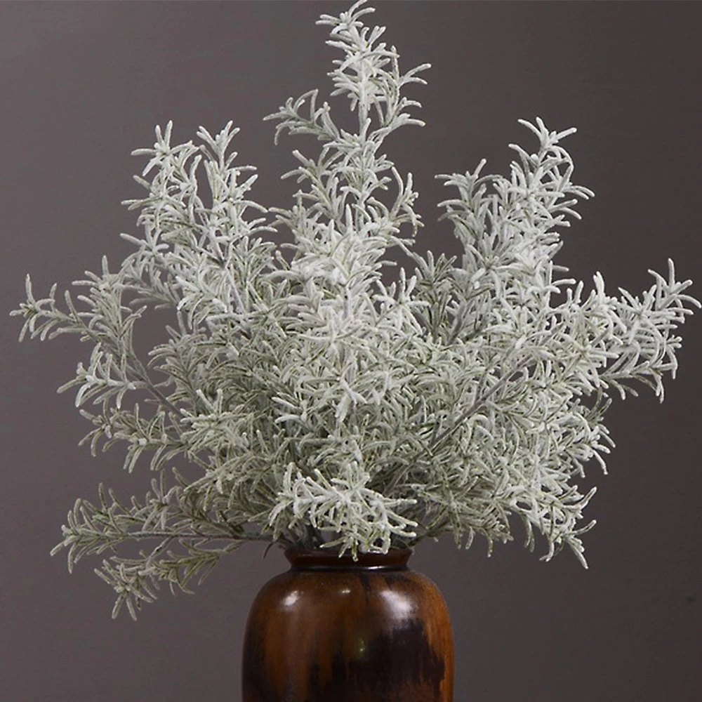 61cm 6PCS Artificial Plants Basket Ice Cypress Flocking Grass Plant False Flower Faux Tree Branch Leafs Office Study Decoration