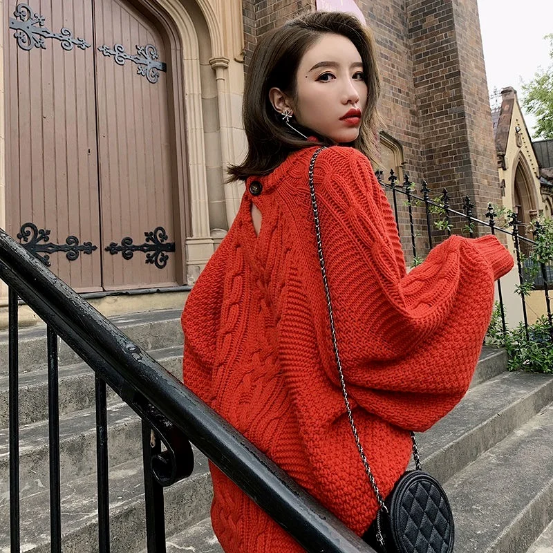 

Loose Knitted Sweater Tops Women Autumn Winter Vintage Warm Oversized Pullovers Ladies Casual Knitwear Female Jumpers L27