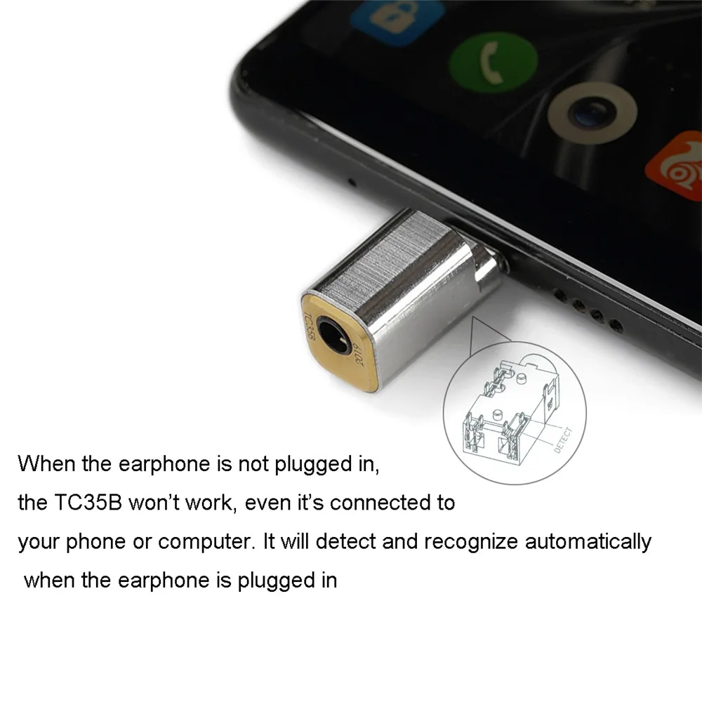 

TC35B Phone Type-C to Headset 3.5 Connector Cable Adapter 384kHz / 32 bit for Huawei for Samsung for Xiaomi Android Cell Phones