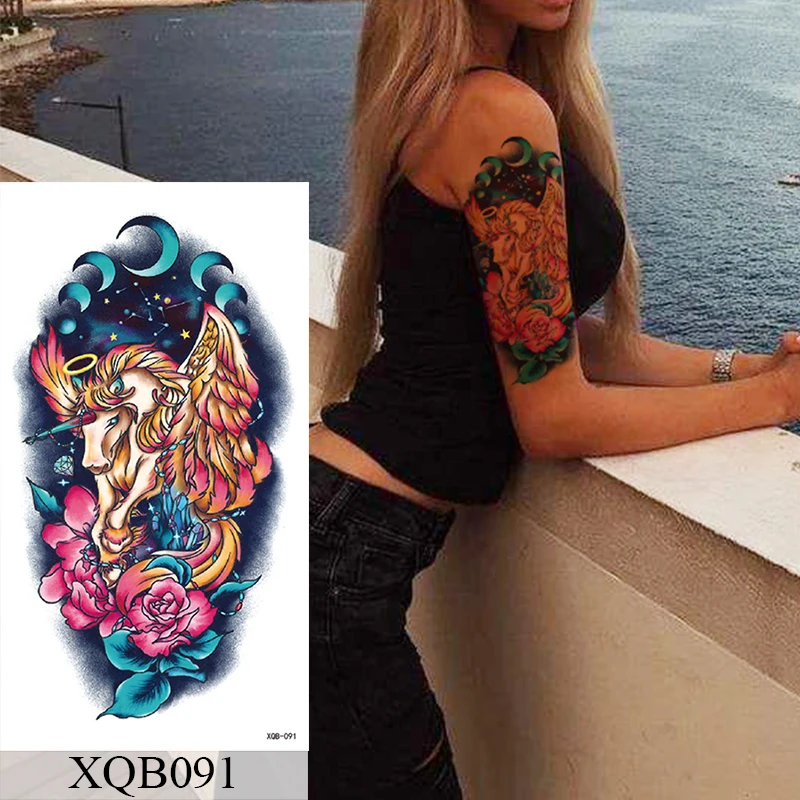 Водостойкая Временная тату-наклейка с ножом и черепом татуировка русалки волка