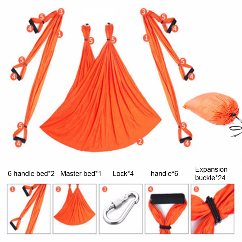 Антигравитационный гамак для йоги с 6 ручками тканевый Летающий Комплект гамака