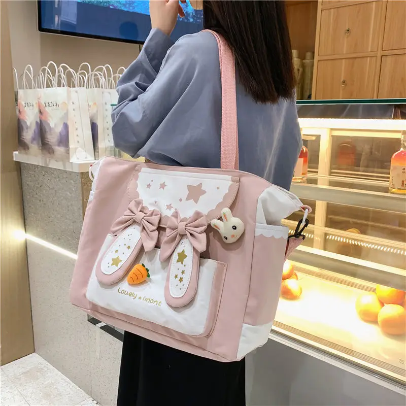 Холщовая Сумка на одно плечо с Луной звездами кроличьими ушками