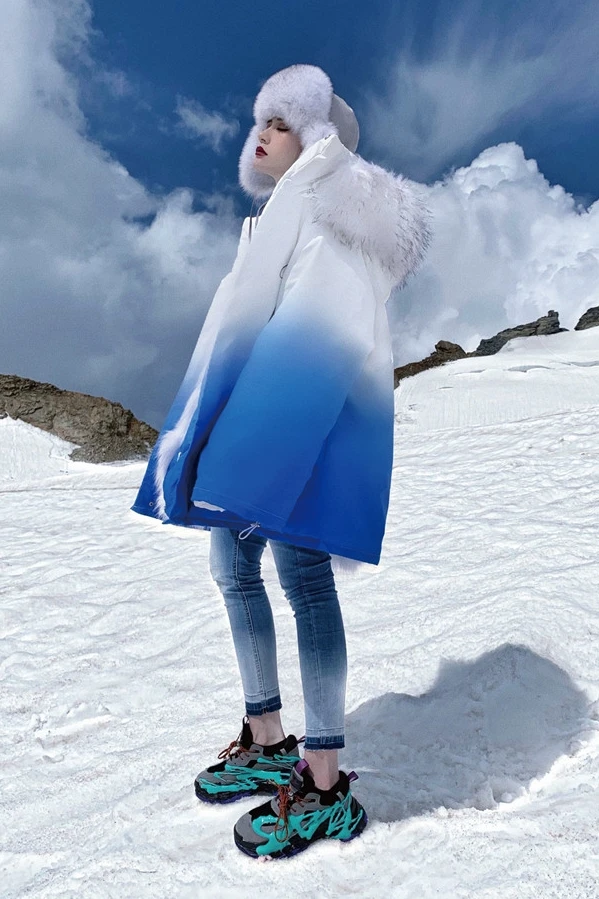 

Cotton-Padded Long Thick Gradient Aurora Clothes Women Mens Winter Jackets and Coats Men Fur Lined Coat