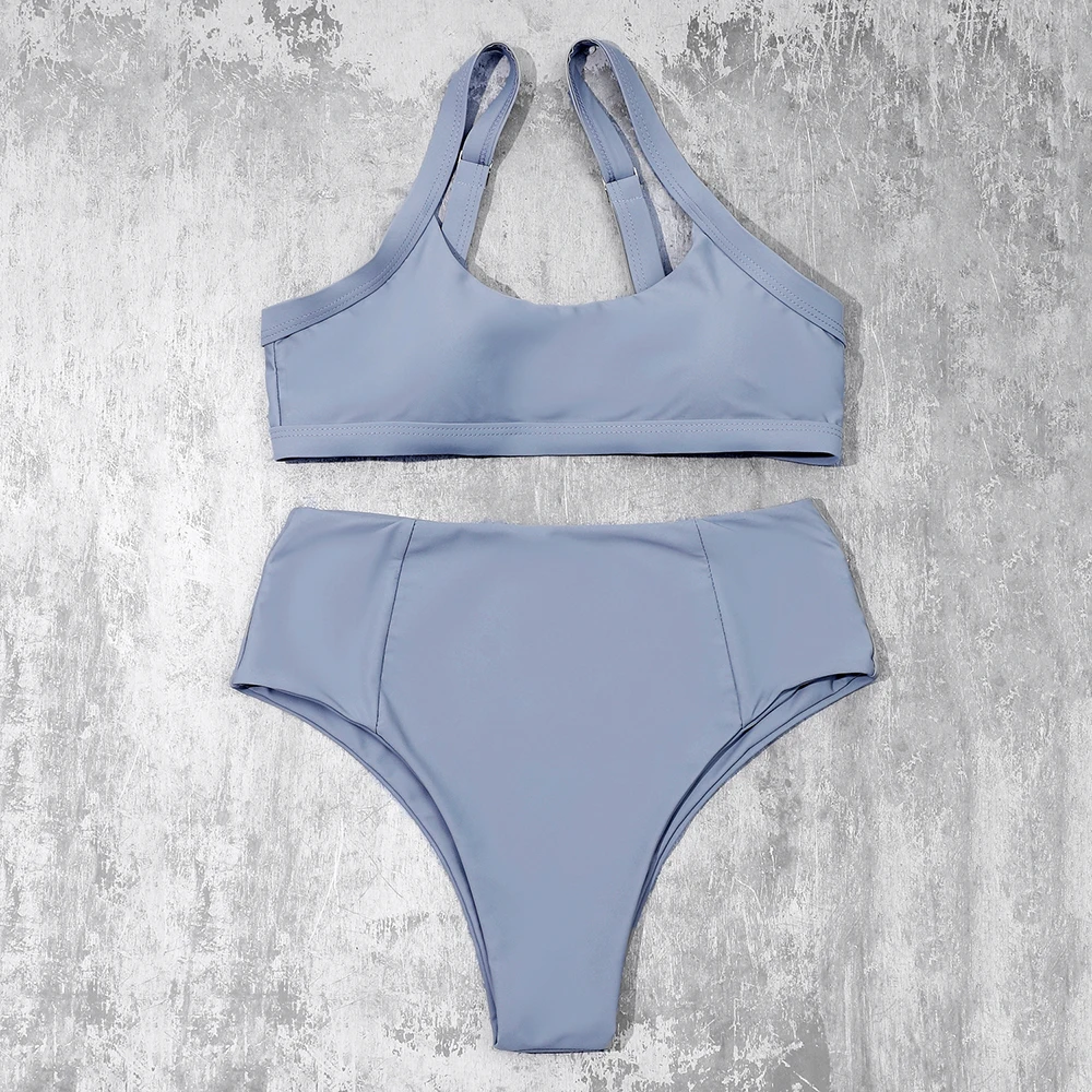 

Solid Sexy Bikini High Waist Bikinis 2021 Hot Sale Straps Padded Bra Swimsuit Female Swimwear Women Brazilian Biquini