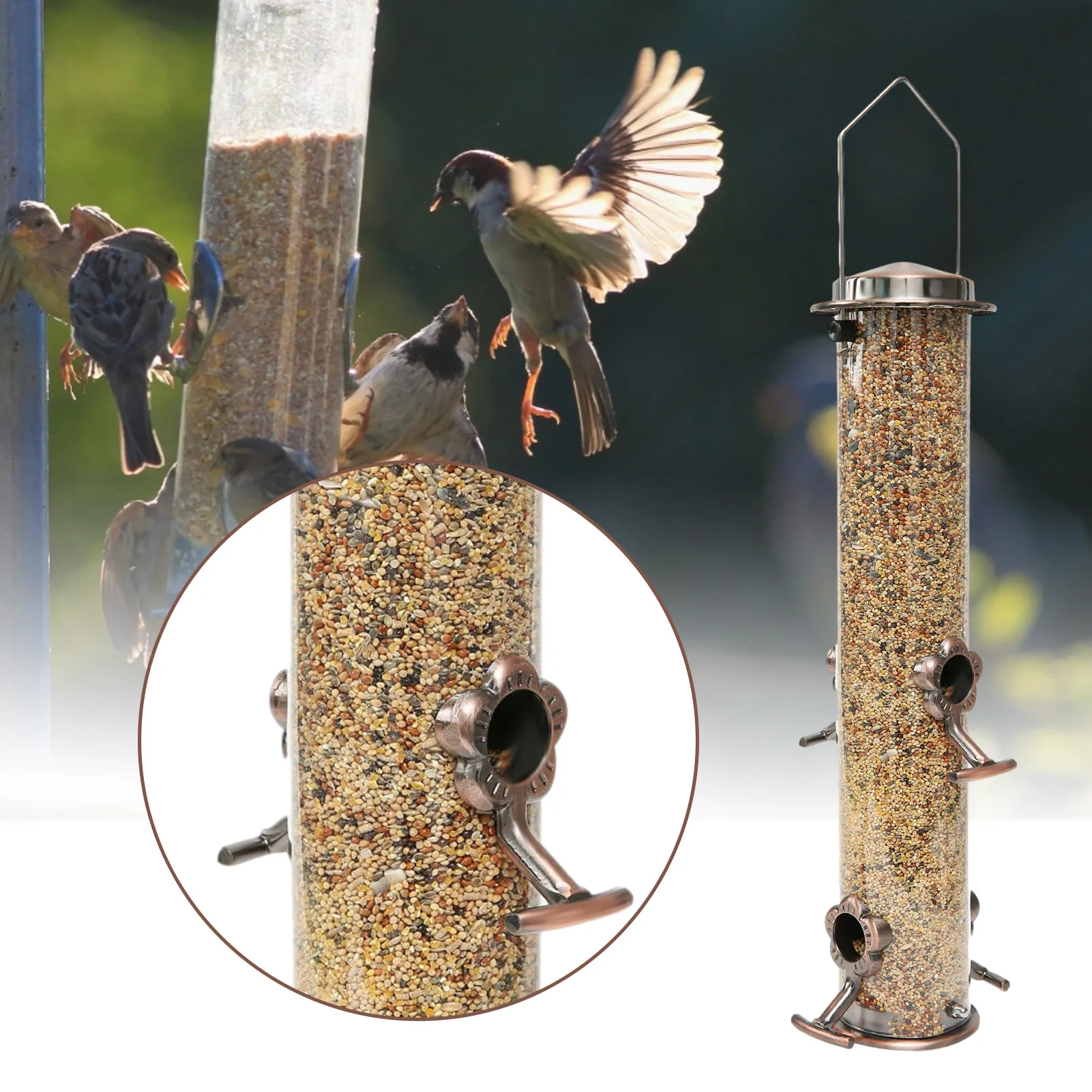 

Hanging Type Outdoor Plastic Pet Wild Bird Metal Feeder Hanging Feeders Viewing Window For Garden Yard Decoration Bird Supplies
