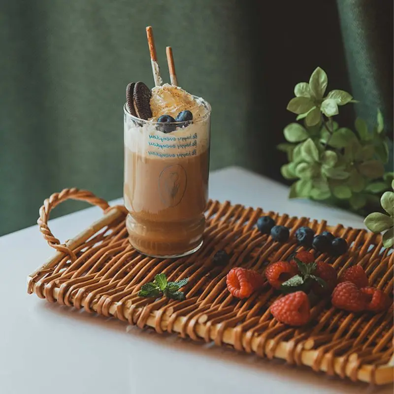 Плетеный поднос для хранения из ротанга ручной работы с магнитной плетеной