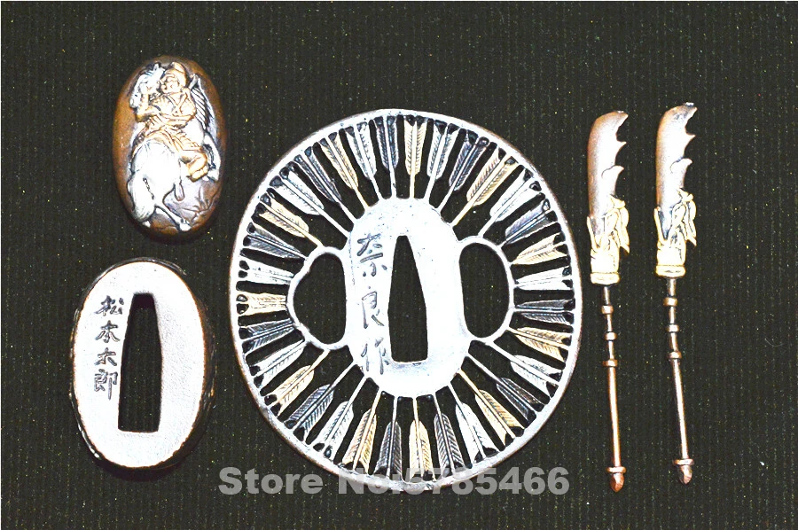 Высококачественный набор покрытый медью золотой и серебряный Страж Tsuba Menuki Fuchi