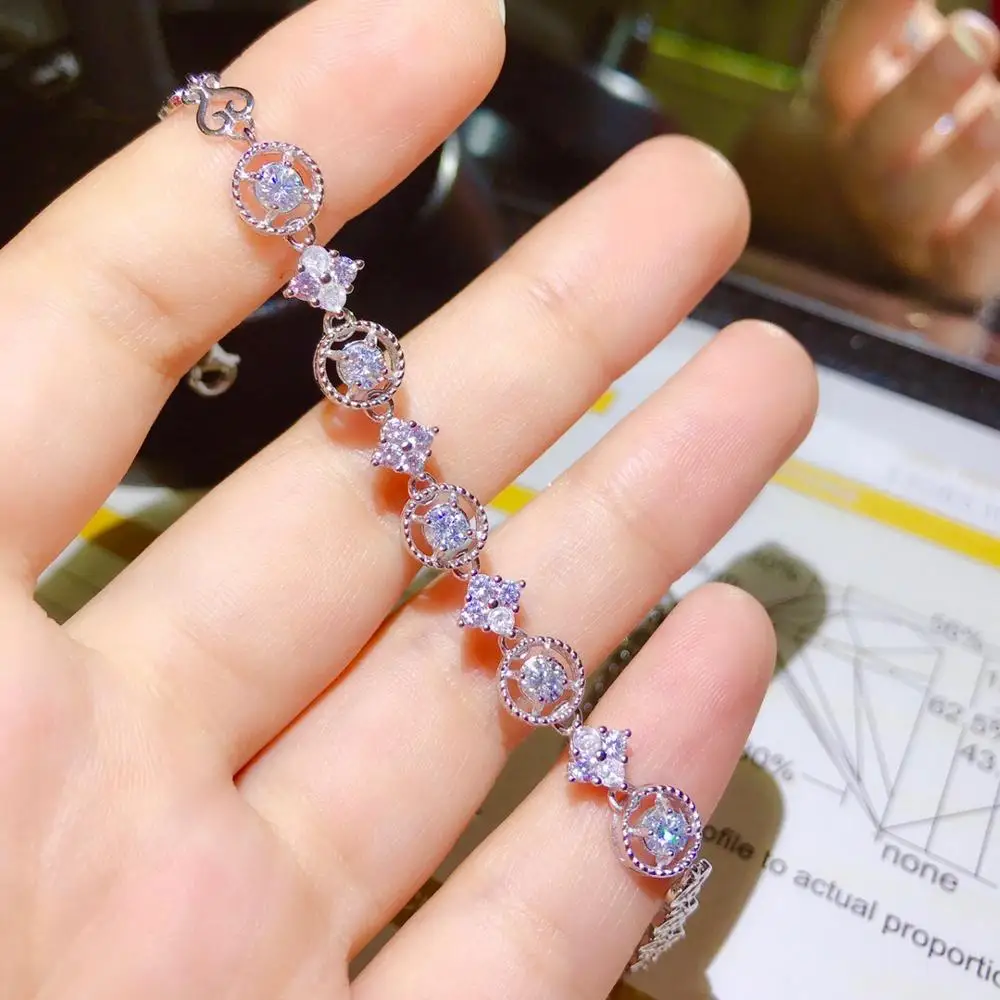 Kkmall магазин Круглый Серебряный Браслет Moissanite 3 5x3 5 мм роскошный браслет серебро 925