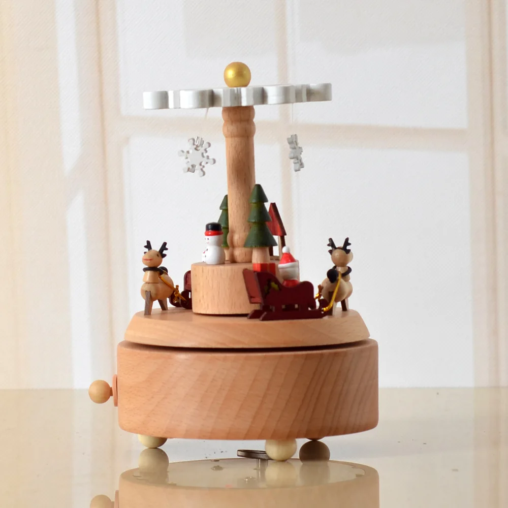 Очаровательная деревянная музыкальная шкатулка ручной работы Снежный хлопья