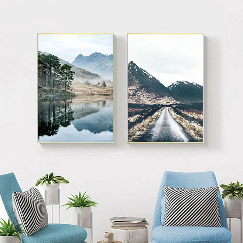 

Nature Lake Landscape Canvas Print Scandinavian Poster Nordic Style Animal Cow Wall Art Painting Picture Modern Home Decoration