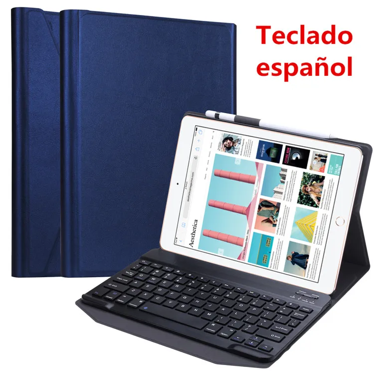 blue-keyboard Испанская клавиатура для iPad 6th 9,7 чехол ультра тонкий смарт-чехол для iPad Air 1/2 Pro 9,7 чехол испанская клавиатура - Цвет: blue-keyboard