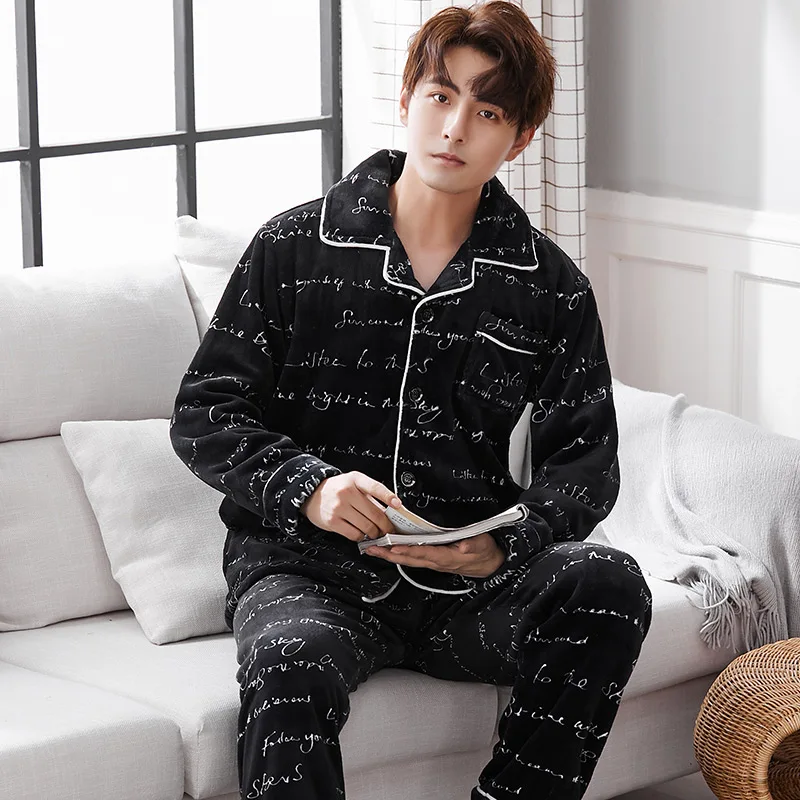 

New Winter Pajamas Male Thicken Youth Flannel Leisure Coral Fleece suit at home
