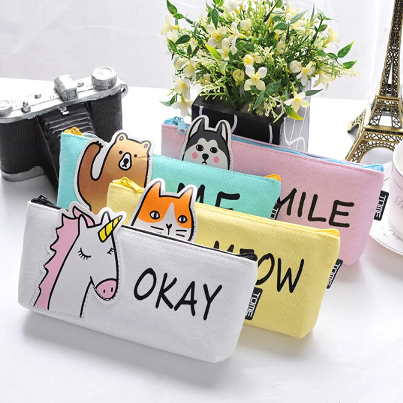 Мультяшные животные холст печать маленькая косметичка для туши подводка глаз