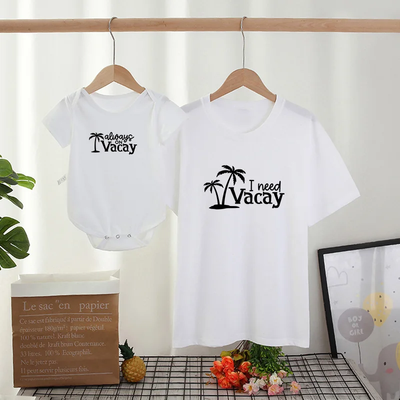 Ropa de pap&aacute; e hijo, camisetas de Vacaciones, Vestidos para madre e hija, trajes de aspecto familiar, ropa de &aacute;rbol de Coco para beb&eacute;, camiseta-5
