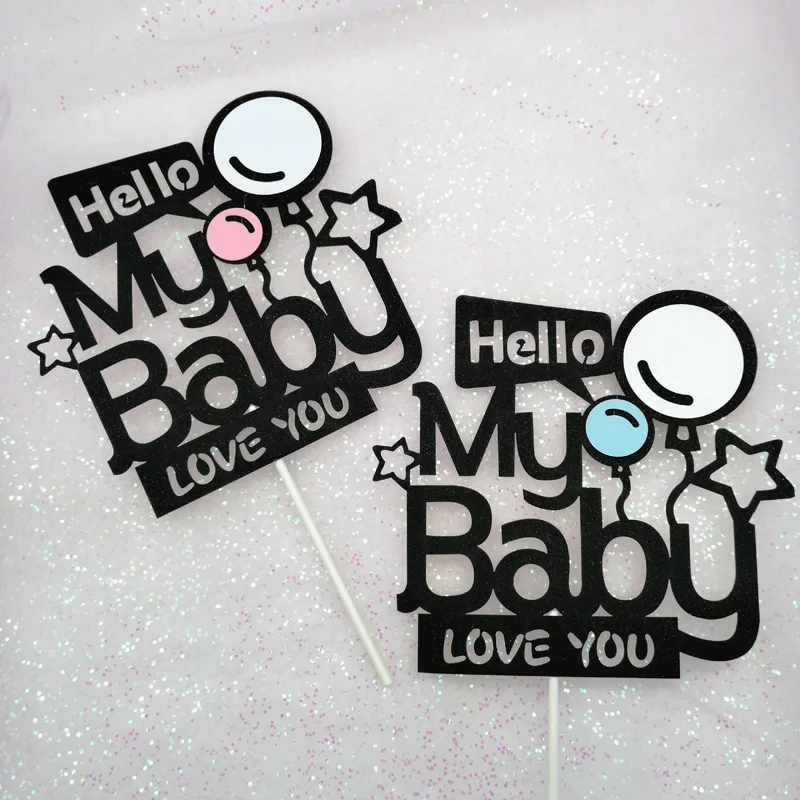 Розово-голубой торт с буквами для Baby shower. Первые декорации для детской вечеринки на первый день рождения. Украшение для выпечки детского торта - флаг "Я тебя люблю".