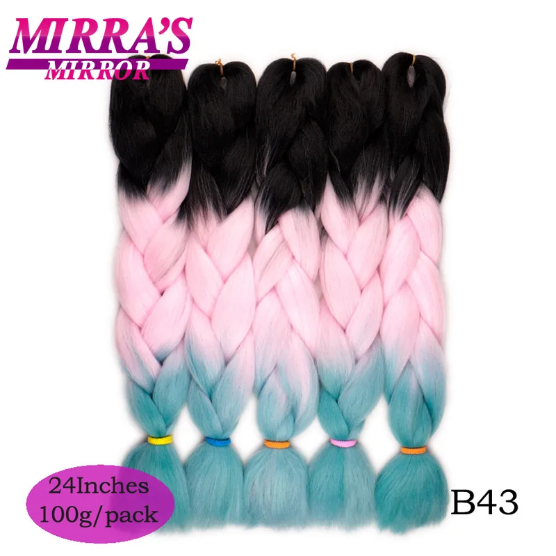 Mirra's Mirror 5 шт., 3 тона, Омбре, огромные косички, волосы для плетения, коричневые синтетические волосы для наращивания, Омбре, вязанные крючком волосы, 24 дюйма, 100 г