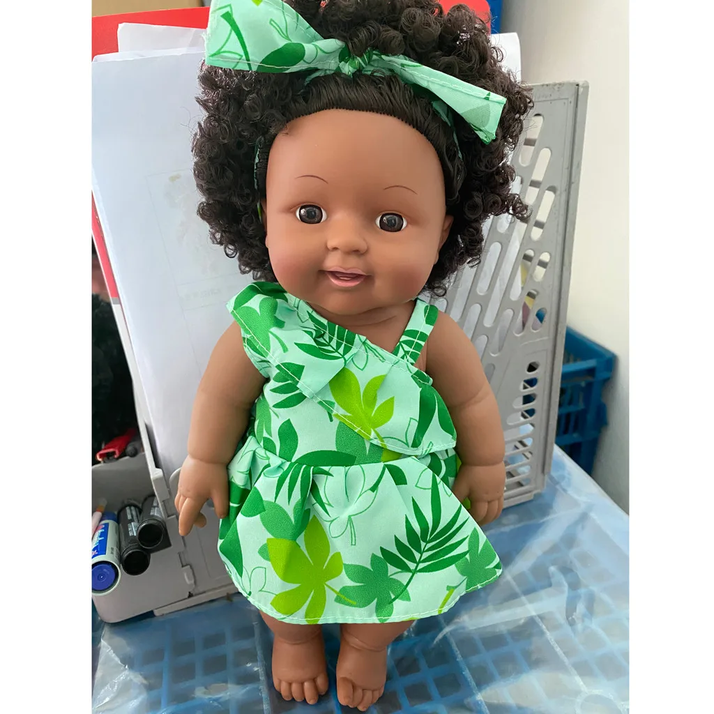

Dropshipping!Black African Black Baby Dolls Football Boys Girls Cute Curly Hair Black 30CM Vinyl Baby Fidget Toy Wholesales!