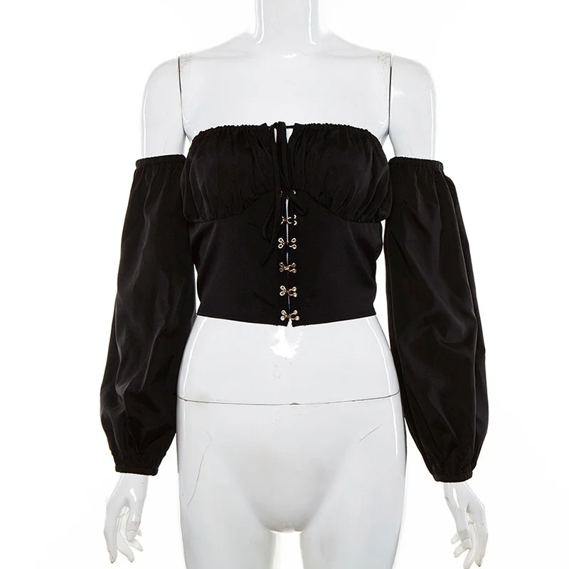 

2021 Summer New Women Wear One Shoulder Long Sleeve Casual Single Breasted Slim Waist T-Shirt For Women