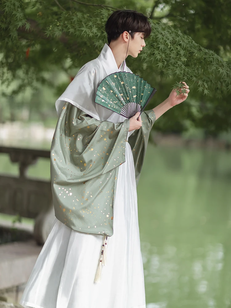 

2021, костюм ханьфу из древнего китайского фарфора, мужской костюм ханьфу Тан, изготовленный с золотым тиснением, свободные и удобные костюмы ...