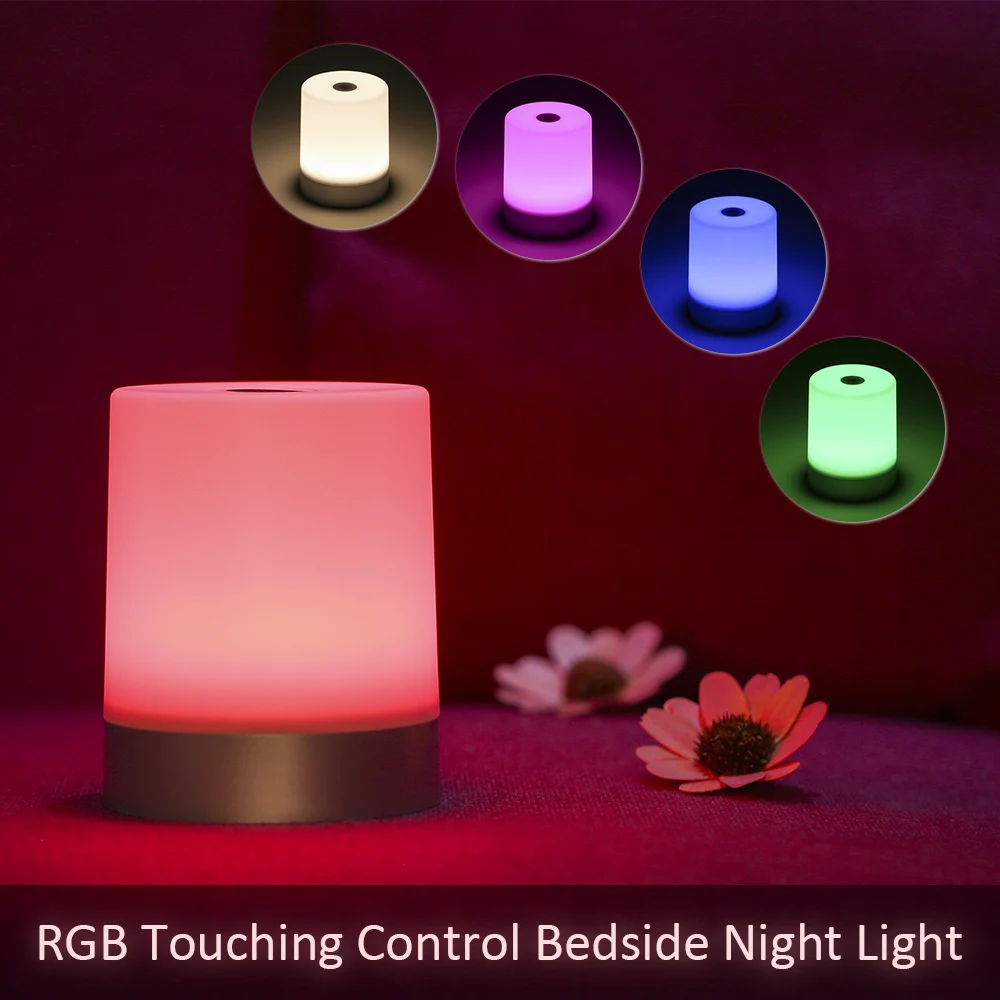 

USB Night Light Dimmable Warm White & RGB Touching Control Bedside Table Desk Lamps for Bedroom Living Room Portable
