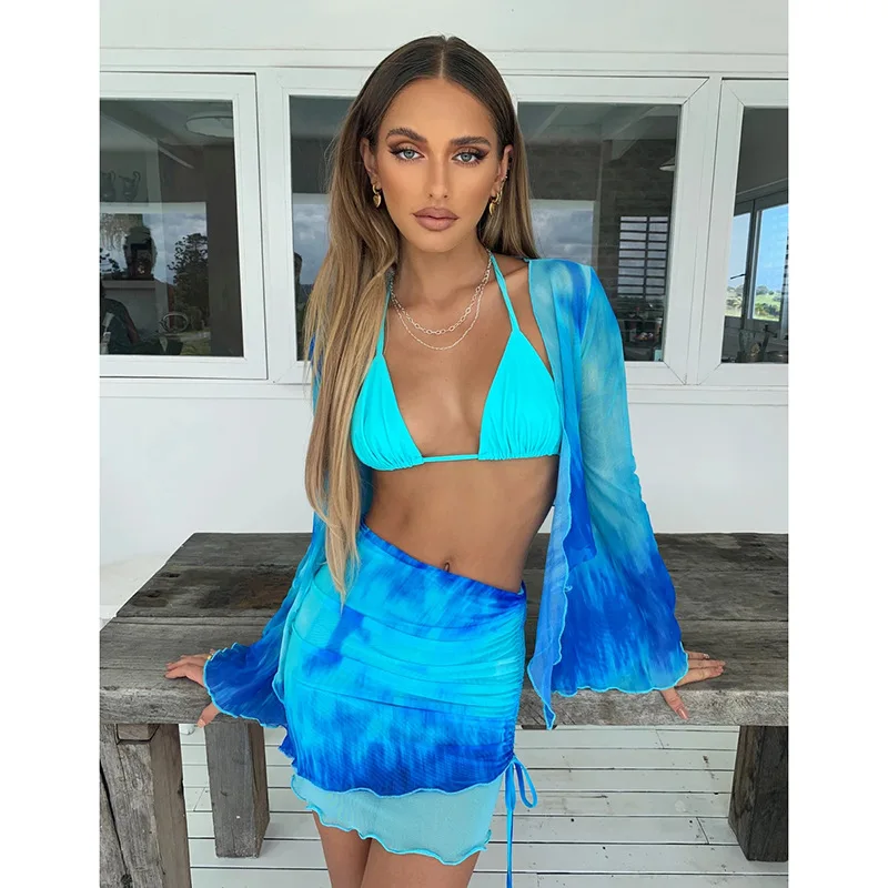 

2 piece sets womens 2021 summer beach sexy Street Style V-Neck Criss-Cross Short Print bandage two piece outfits