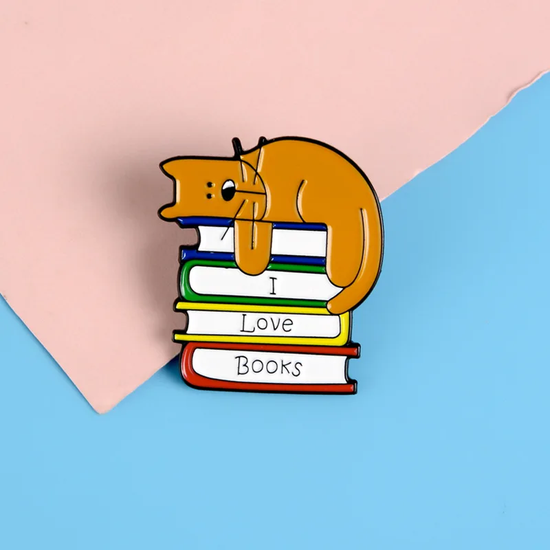 Эмалированные Броши с надписью I love Book желтая брошь в форме кошки для чтения сумки