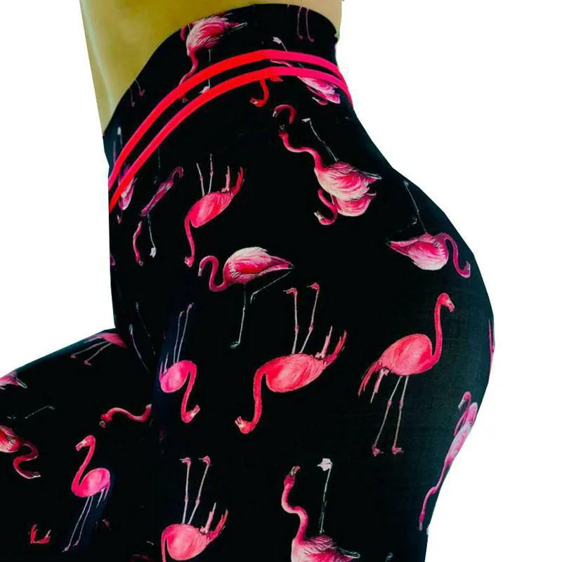 

New Flamingo Printing Yoga Jeggings Women High Waist Fitness Workout Sweatpants Gym Tight Energy Tummy Control Yoga Leggings