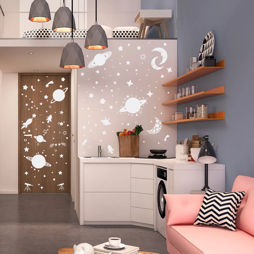 Настенная Наклейка светится в темноте Star s круглые звезды луна точка наклейка для