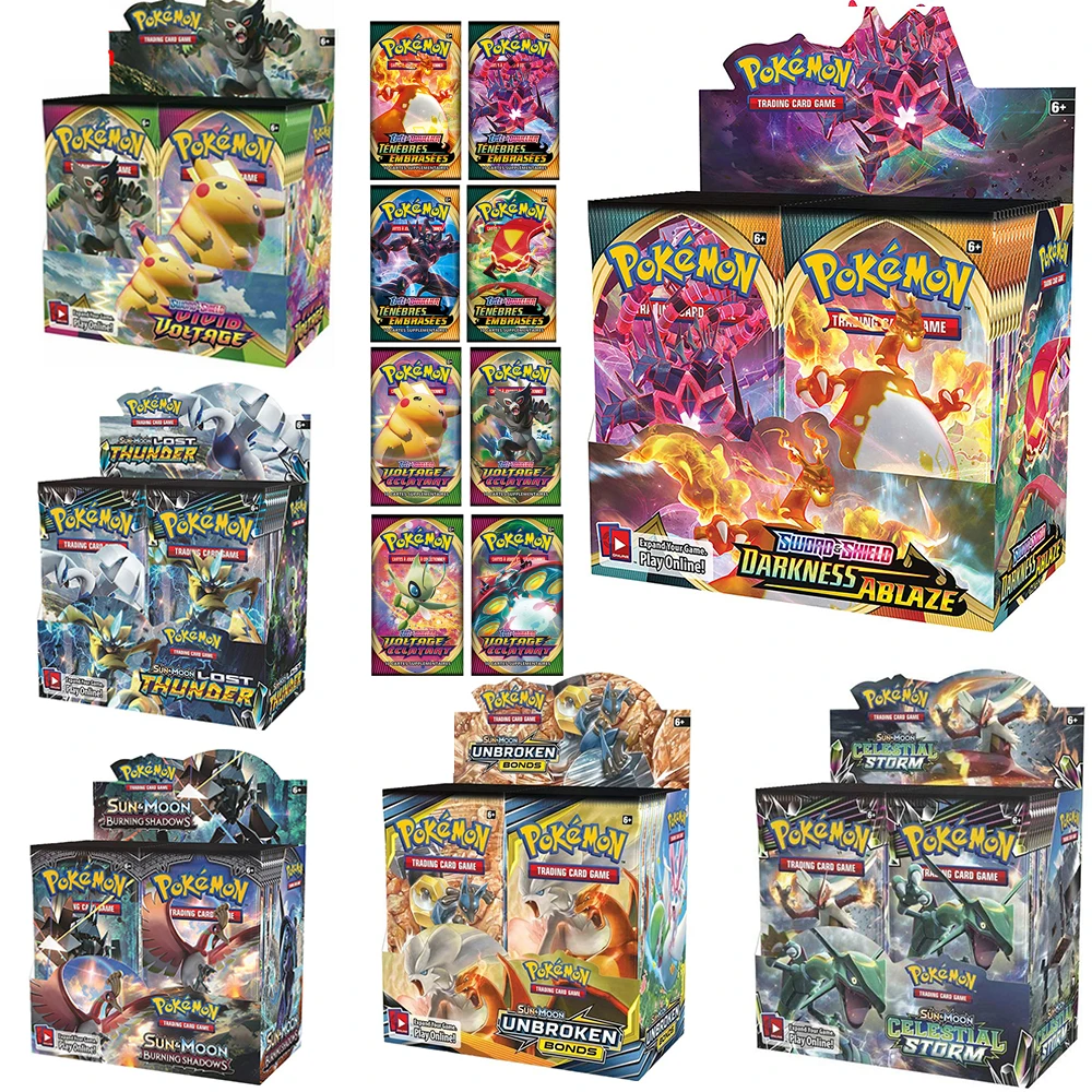 

324 шт. английской версии карт Pokemon аниме коробка для увеличения меча и щита коллекция игровых карт Pokemon коллекционные карты