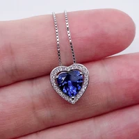 luxury jewelry set sapphire necklace heart cut synthetic blue sapphire pendant for women s925 silver 14k white gold plated