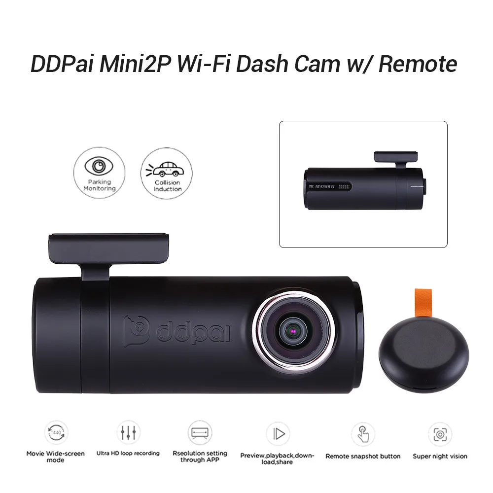 DDPai Mini2P Автомобильный видеорегистратор с искаженным объективом WiFi видеорегистратор 1440P 2K Автомобильная камера Встроенный Суперконденсатор циклическая запись WiFi dvr