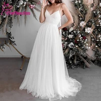vestido de noiva beach wedding dresses 2020 tulle appliques spaghetti straps bride dresses boho bridal gowns robe de mariee