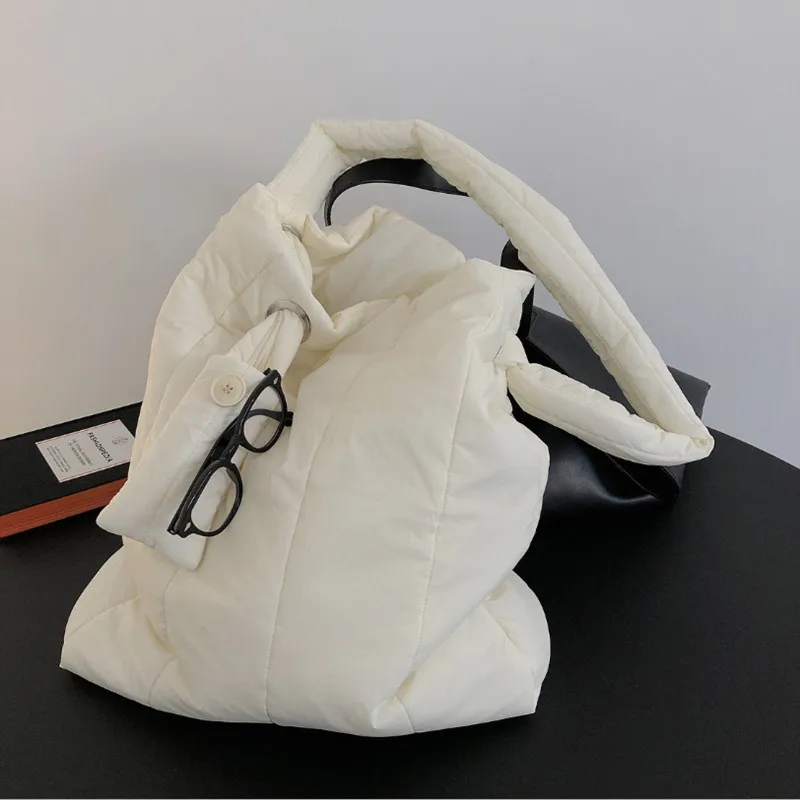 

2020 Winter New Space Cotton Handbag Women Casual Totes Bag Down Feather Padded Lady Shoulder Bag Sac A Mian Crossbody Bag White
