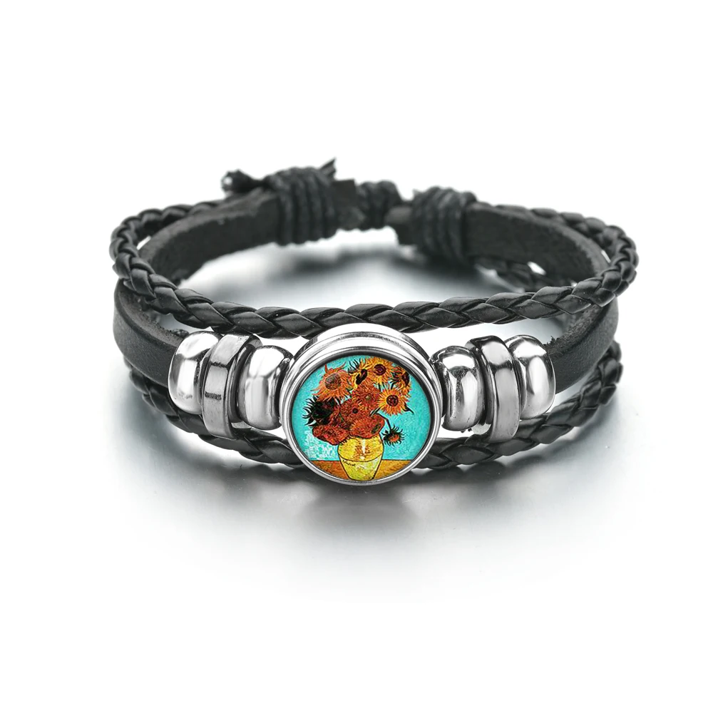 Мужской многослойный браслет винтажный цветной плетеный в виде карты подсолнуха