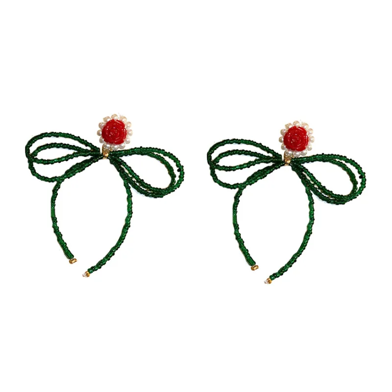 

Origin Summer Temperament Beaded Green Crystal Dangle Earring for Women Bowknot Hollow Out Flower Simulation Earring Jewelry