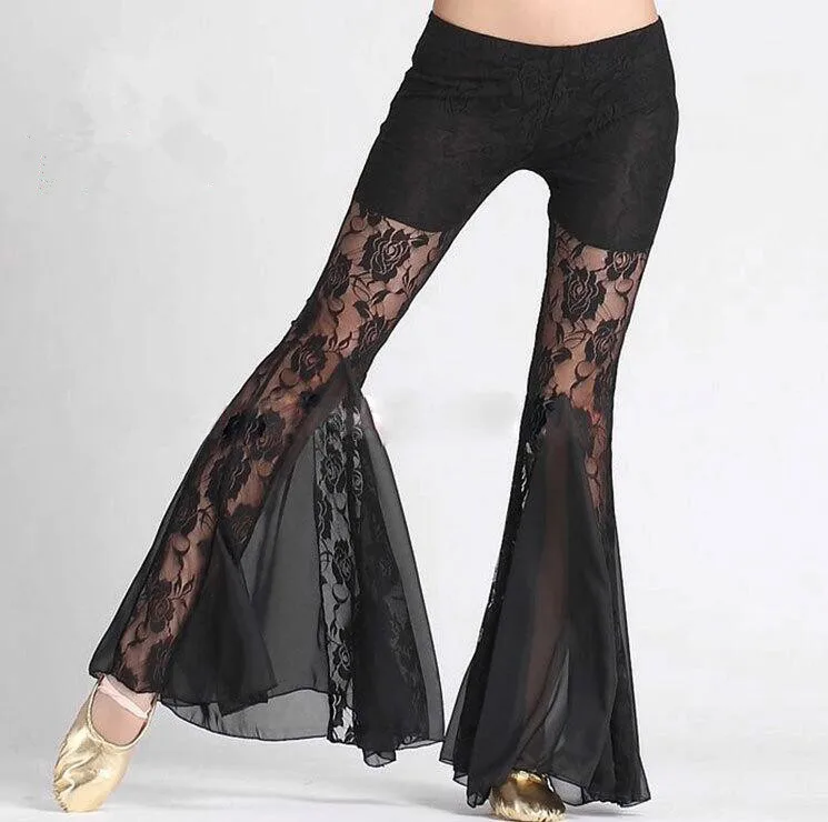 Women Belly Dance Lace Pants Tribal Harem Costume Crystal Cotton Black Red Yellow Pink M/L Free Shipping | Тематическая одежда и