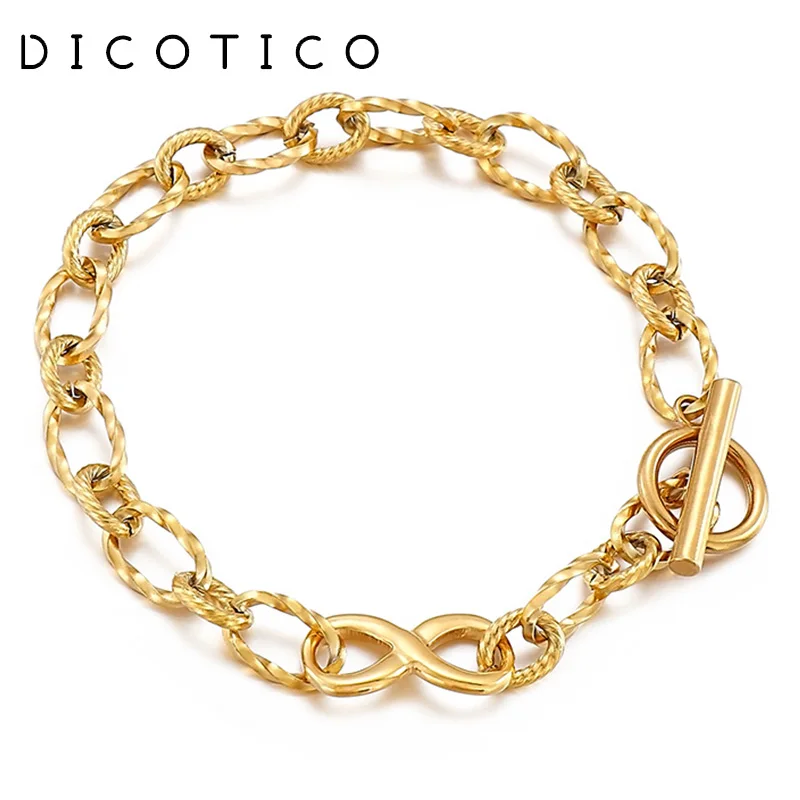 Модный женский плетеный браслет dicotic на цепочке из нержавеющей стали золотого и