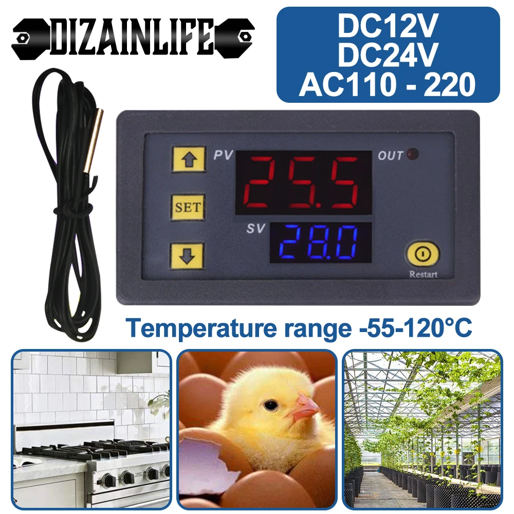 W3230 цифровой Контроль температуры 12V 24V AC110-220V щупа 20A светодиодный Дисплей