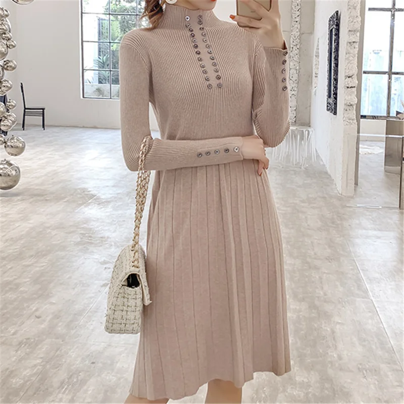 Платье-Свитер корейское модное женское трикотажное платье элегантное с высокой
