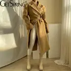 GetSpring Женское шерстяное пальто, винтажная Асимметричная зимняя куртка на одной пуговице, однотонное темпераментное теплое длинное пальто, 2021