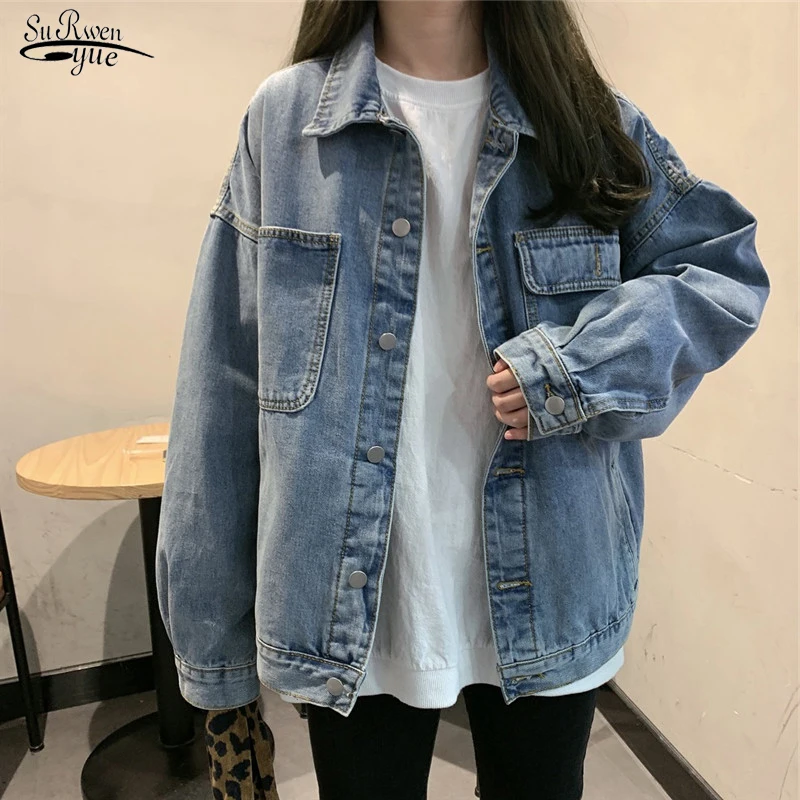 

Jean Jacket Women Clothes Oversized Jeans Denim Coat Korean Coats Spring Fall 2021 New Jackets for Women Solid Casual Tops 15458