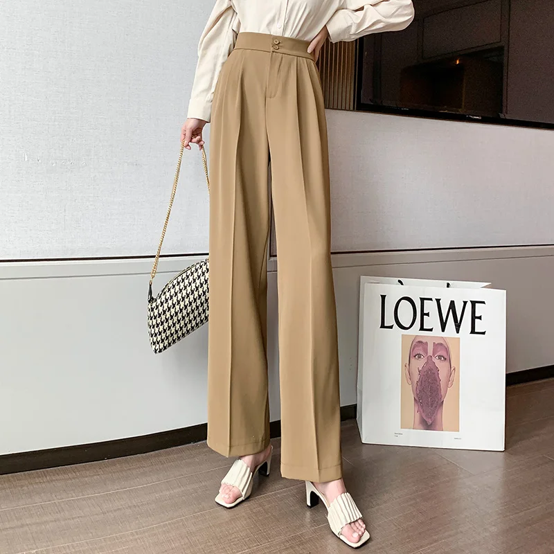 

Limiguyue Suit Pants Women Spring Two Buttons OL Wide Leg Pants Office Ladies Casual Straight mujer pantalones harem pant K255