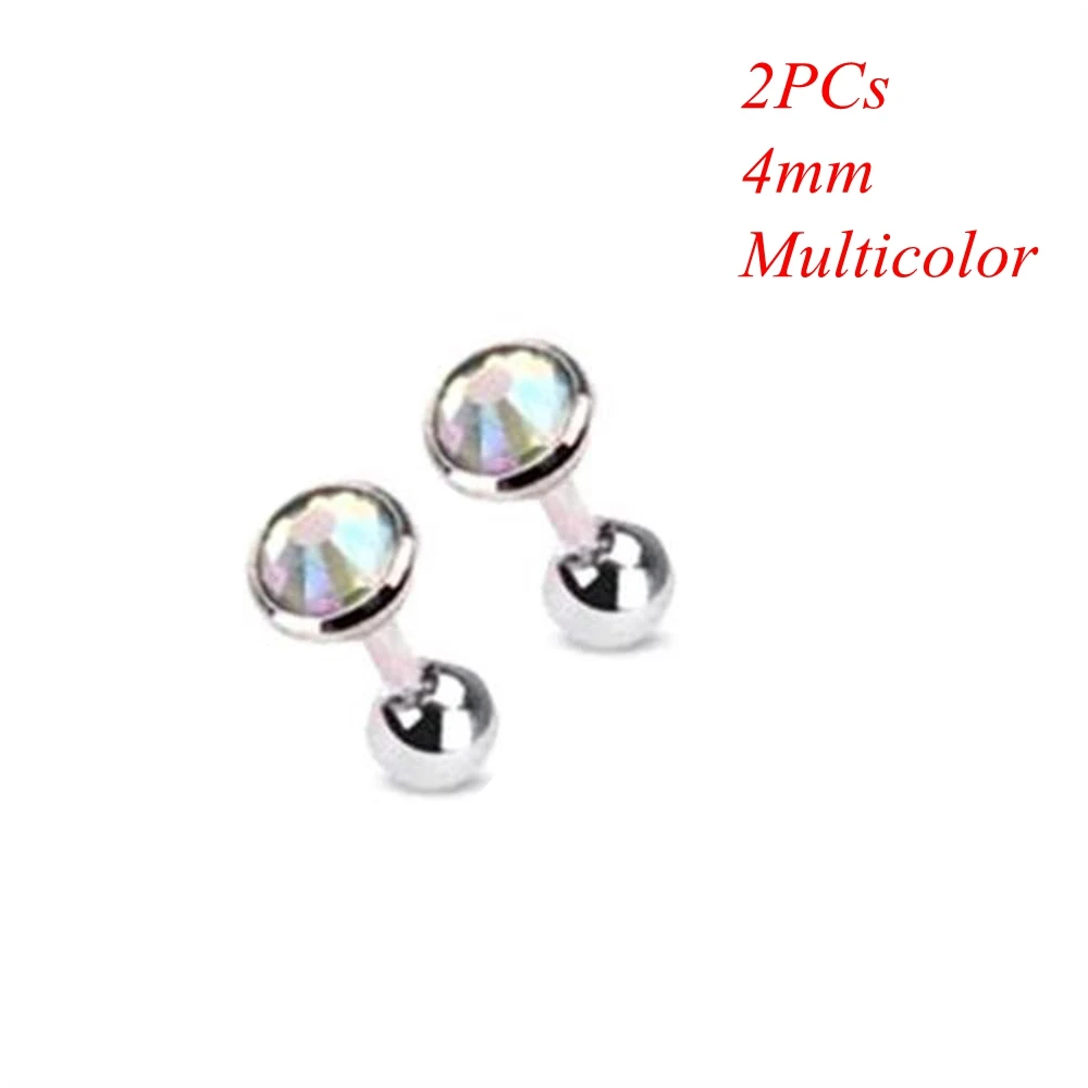 4mm multicolor 2 шт хирургическая сталь драгоценный камень штанга ушной хрящ трагус спираль серьга-гвоздик для пирсинга Циркон многоцветные серьги гвоздики ювелирные аксессуары - Окраска металла: 4mm multicolor