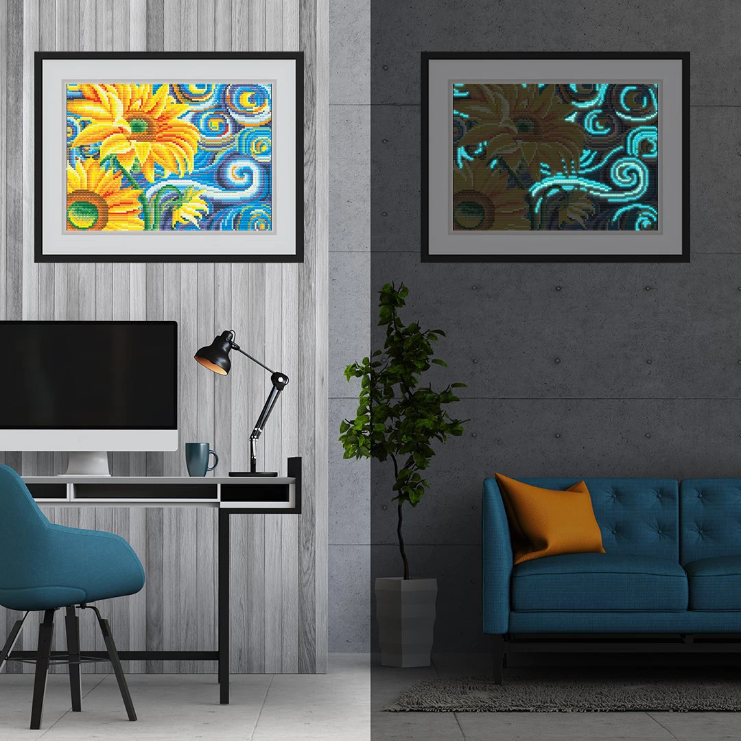 

Full Round Diamond Painting DIY Sunflower Colorful Starry Sky Luminous Art Embroidery Mosaic Home Decoration Gift