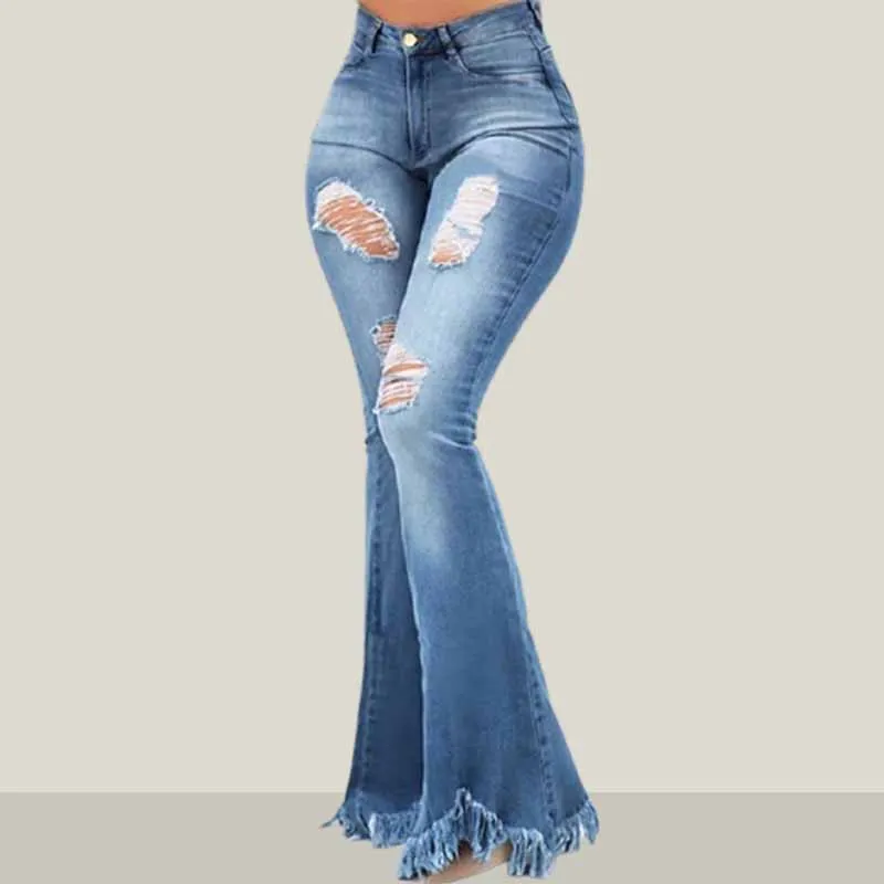 Расклешенные джинсы брюки для женщин тонкий из джинсовой ткани в винтажном стиле